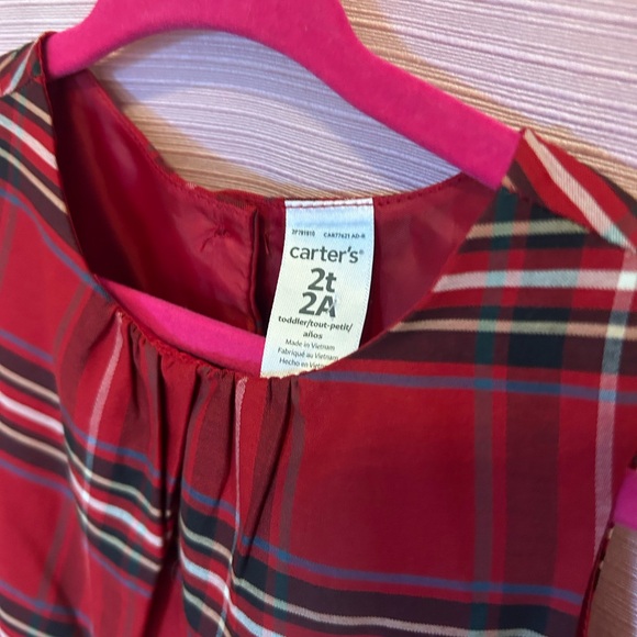 Carters Toddler Girl 2T Dress Holiday Red Green Plaid With Bows 3 Button Back - Picture 5 of 8